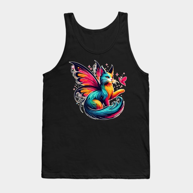 Magical Colorful Fairy Cat With Butterfly Tank Top by TomFrontierArt